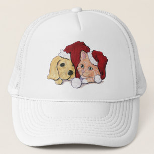 Gorra De Camionero Cuidados Navidades Labrador Puppy y Naranja Tabby