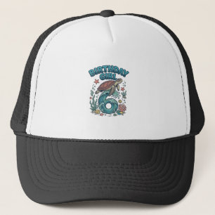 Gorra De Camionero Cumpleañera 6 Tortuga Marina Diseño de Fiesta Vint