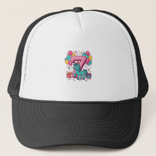 Gorra De Camionero Cumpleaños 7 del caballo Diseño de pony lindo vect