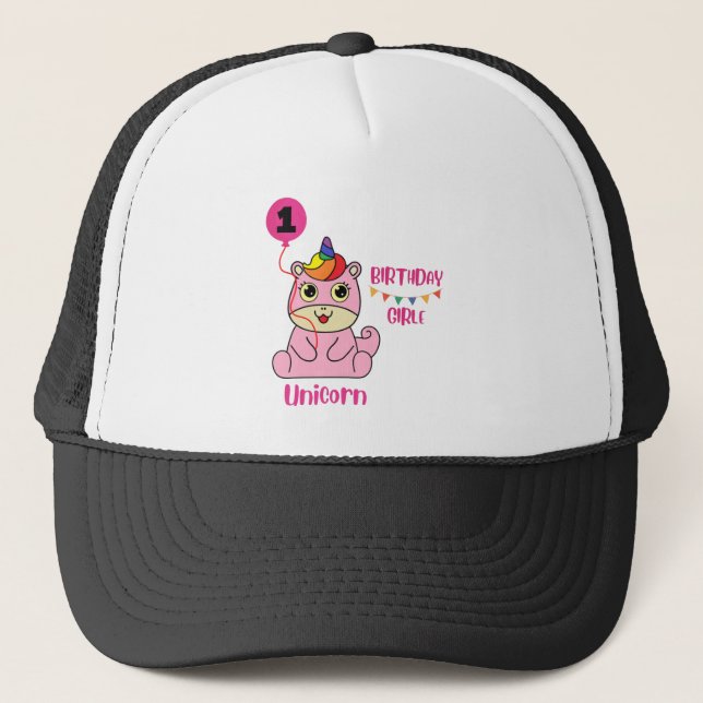 Gorra De Camionero cumpleaños chica de unicornio (Anverso)