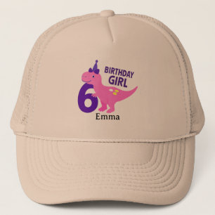 Gorra De Camionero Cumpleaños de niña de dinosaurio lindo - 6º Cumple