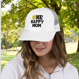 Gorra De Camionero Cumpleaños de Retro One Happy Mom Cara Sonriente