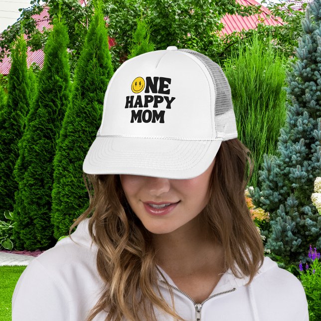 Gorra De Camionero Cumpleaños de Retro One Happy Mom Cara Sonriente (Subido por el creador)