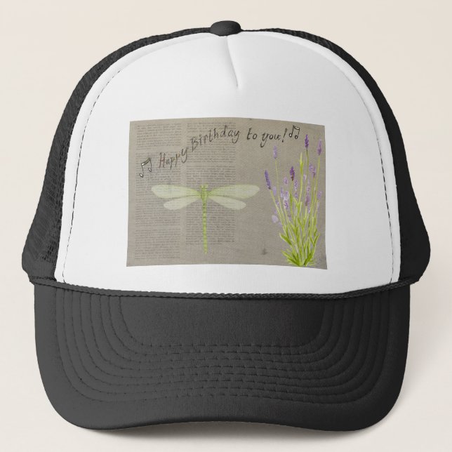 Gorra De Camionero cumpleaños feliz de la libélula (Anverso)