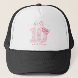 Gorra De Camionero Cumpleaños Hello 10 | Rosa Hello 10 Año Personaliz