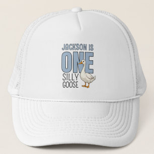 Gorra De Camionero Cumpleaños personalizado moderno azul un ganso ton