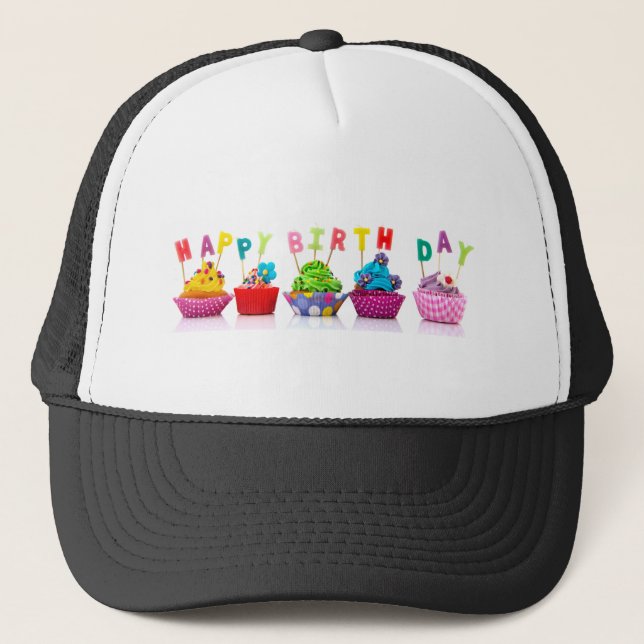Gorra De Camionero Cupcakes de Cumpleaños Feliz (Anverso)