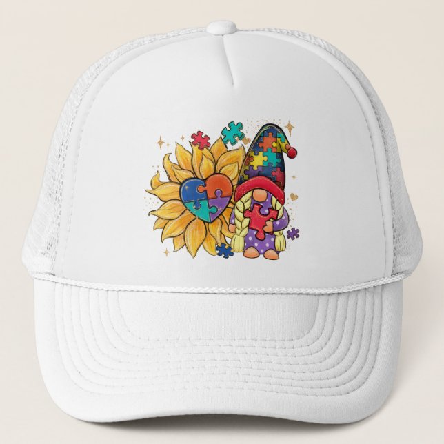 Gorra De Camionero Cúpula, girasol y conciencia del autismo cardíaco (Anverso)