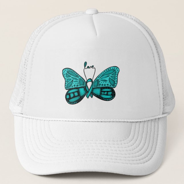 Gorra De Camionero Cúpula verde azulada de cáncer de ovario (Anverso)