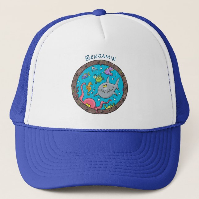 Gorra De Camionero Curiosas criaturas marinas bajo el agua dibujando  (Anverso)
