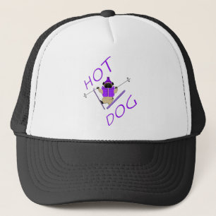 Gorra De Camionero Curioso perro caliente esquiar Pug Purple Jacket y