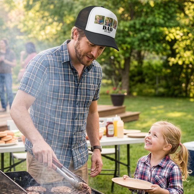 Gorra De Camionero Custom Photo Dad Established Minimal Typography (Custom Photo Dad Established Trucker Hat | Minimalist Typography Father's Day Gift)