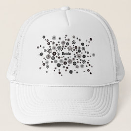 Gorra De Camionero Customizable Name Black and White Floral Pattern