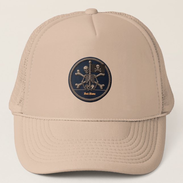 Gorra De Camionero Customizable Pirate Skull Trucker Hat: Personalize (Anverso)