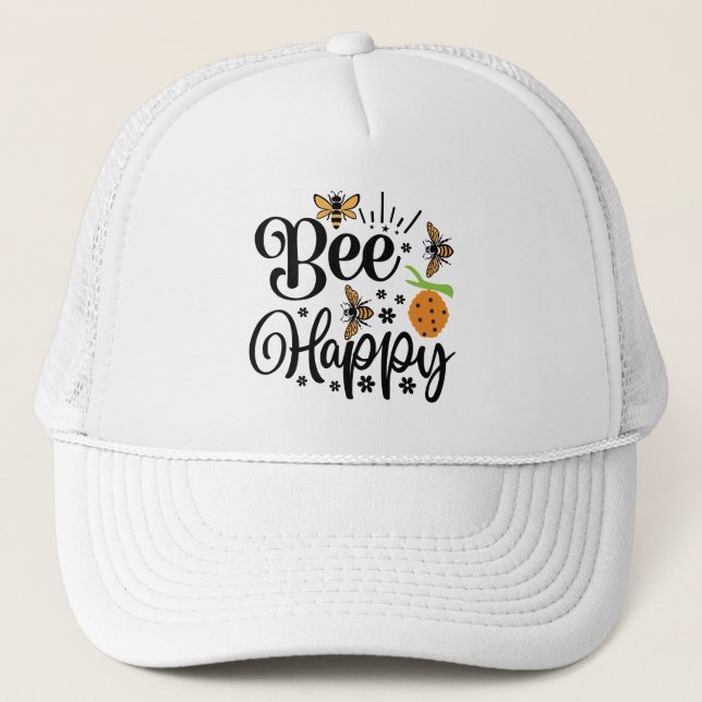 Gorra De Camionero Cute bee happy word art  (Anverso)