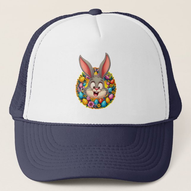Gorra De Camionero Cute Bunny Face – Easter Wreath Style boné (Anverso)