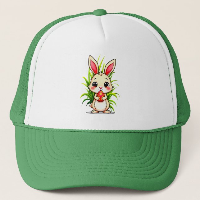 Gorra De Camionero Cute Easter Bunny Holding Egg - boné (Anverso)