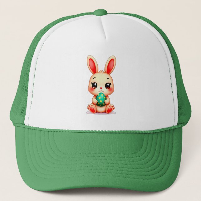 Gorra De Camionero Cute Easter Bunny – Kawaii Rabbit with Egg boné (Anverso)