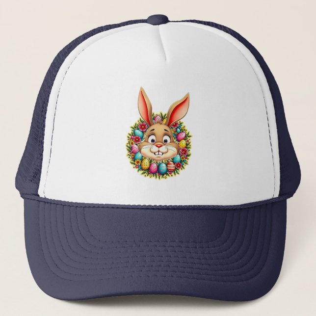 Gorra De Camionero Cute Easter Bunny – Spring Flowers boné (Anverso)