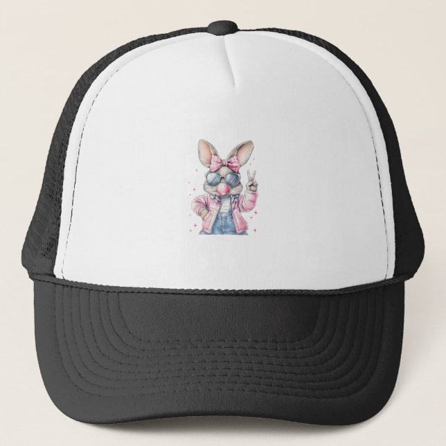 Gorra De Camionero Cute Easter Day Bunny Blowing Bubble Rabbit Women  (Anverso)