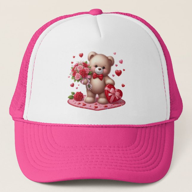 Gorra De Camionero Cute El día de San Valentín Teddy Bear (Anverso)
