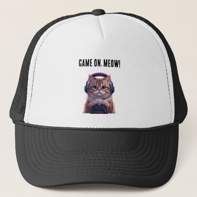 Gorra De Camionero Cute Gamer Cat Kids Cap – Funny Gaming Kitten Hat (Anverso)