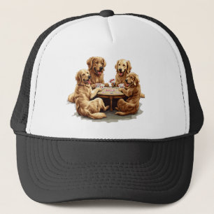 Gorra De Camionero Cute Golden Retriever Perro Jugando Cartas