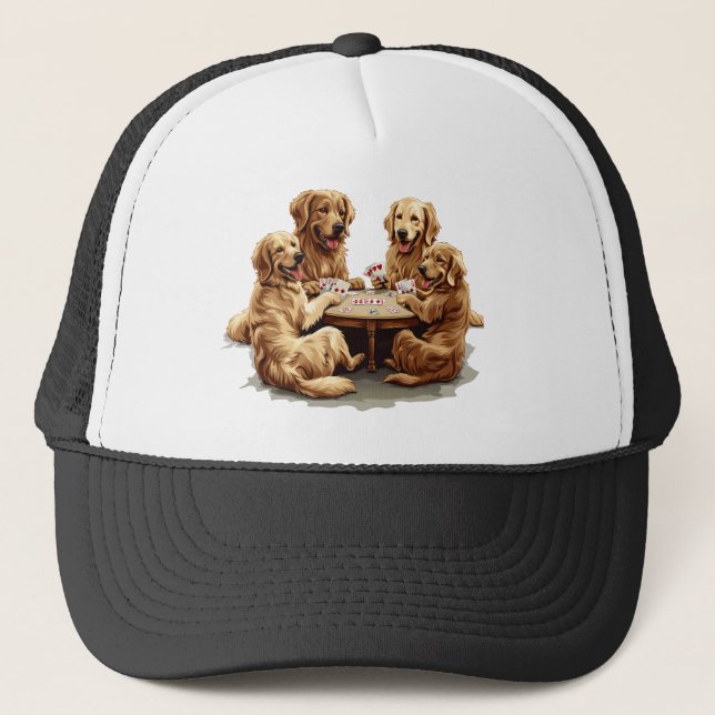 Gorra De Camionero Cute Golden Retriever Perro Jugando Cartas (Anverso)