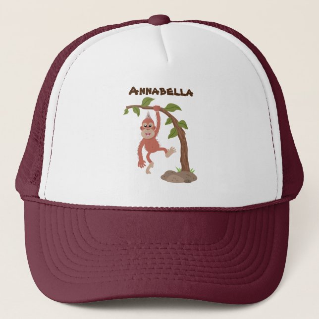 Gorra De Camionero Cute happy baby orangutan cartoon illustration (Anverso)
