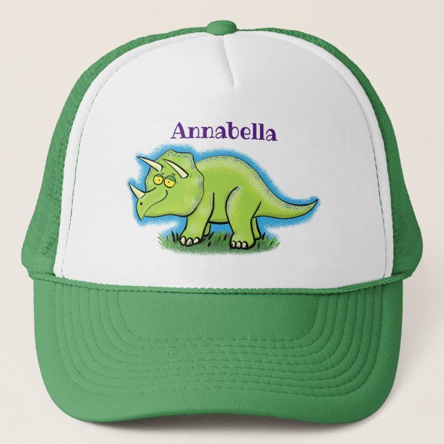 Gorra De Camionero Cute happy green triceratops dinosaur cartoon (Anverso)