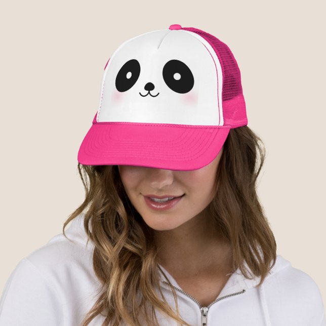 Gorra De Camionero Cute Kawaii Personalizado Panda Bear Face Rosa (In situ)