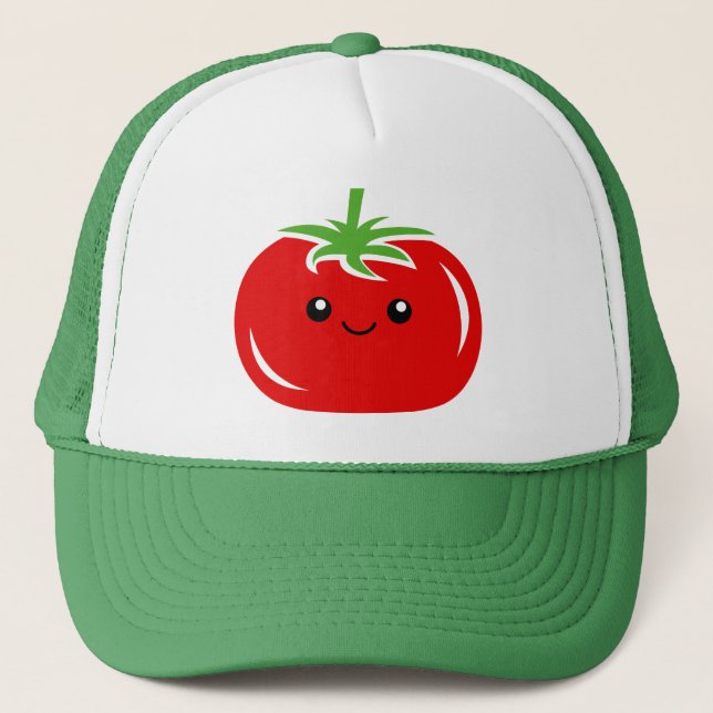 Gorra De Camionero Cute Kawaii rojo tomate cara dibujo vegetal (Anverso)