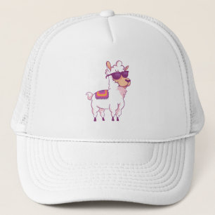 Gorra De Camionero Cute Llama Alpaca usando gafas de sol