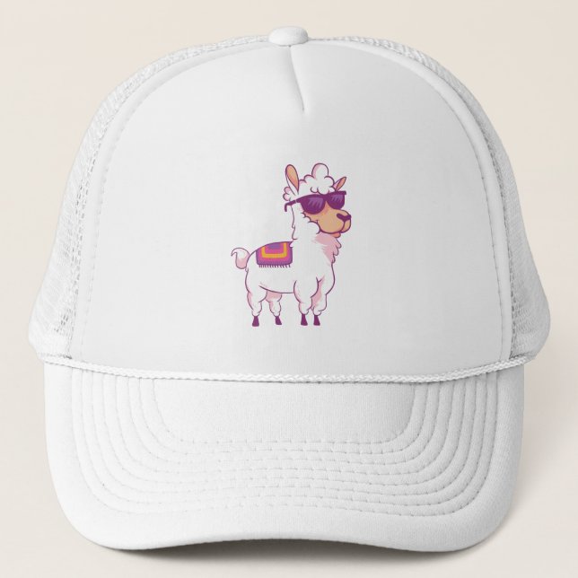 Gorra De Camionero Cute Llama Alpaca usando gafas de sol (Anverso)