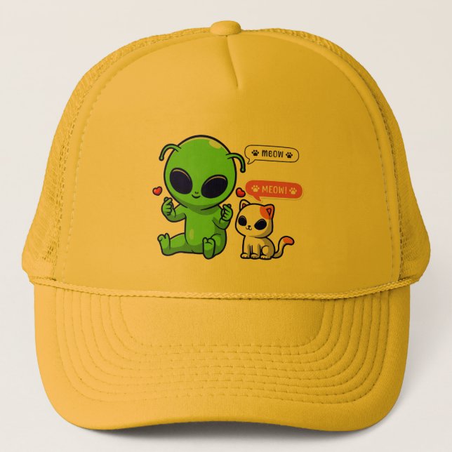 GORRA DE CAMIONERO CUTE MEOW CAT CON ALIEN (Anverso)