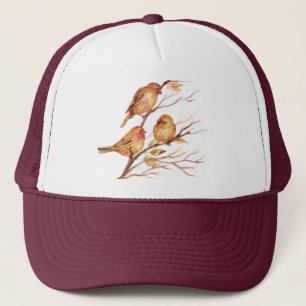 Gorra De Camionero Cute Pequeña Acuarela Sparrow Aves Jardín