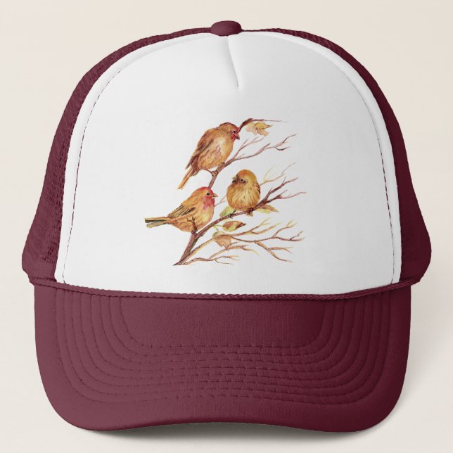 Gorra De Camionero Cute Pequeña Acuarela Sparrow Aves Jardín (Anverso)