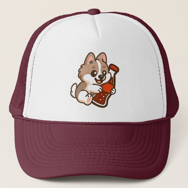 Gorra De Camionero Cute Puppy Hugging Soda Bottle (Anverso)