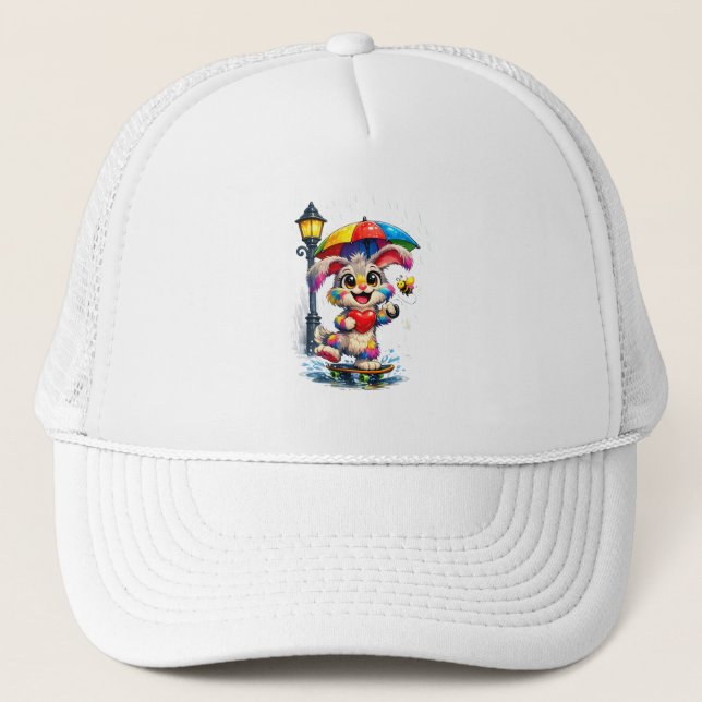 Gorra De Camionero Cute Rainbow Bunny with Umbrella Design (Anverso)