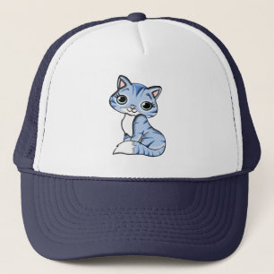 GORRA DE CAMIONERO CUTE SONRIENDO LA KITTEN AZUL DE CIELO AZUL CON OJ