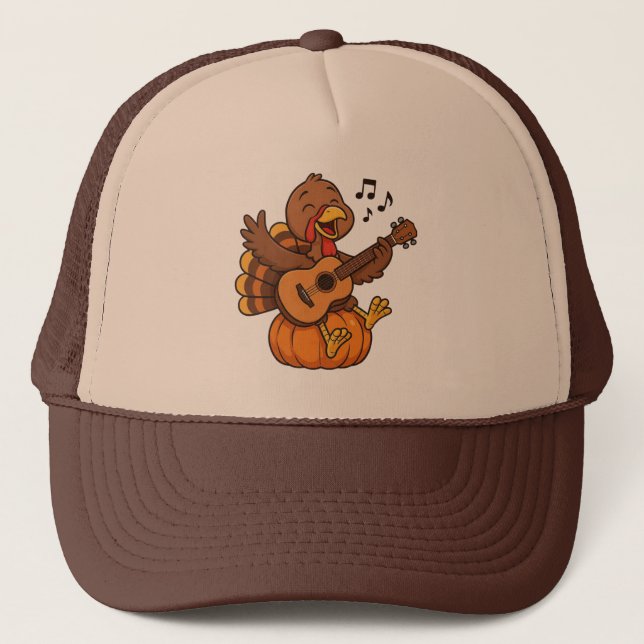 Gorra De Camionero Cute Thanksgiving turkey with guitar (Anverso)