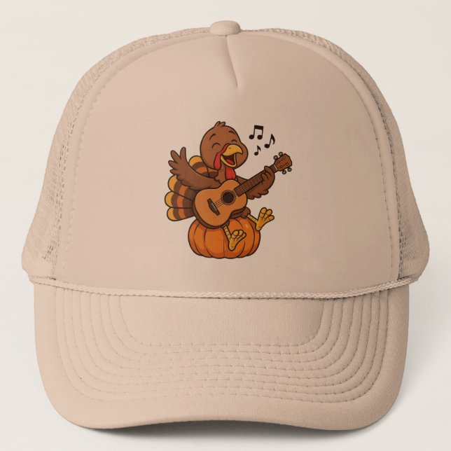 Gorra De Camionero Cute Thanksgiving turkey with guitar (Anverso)