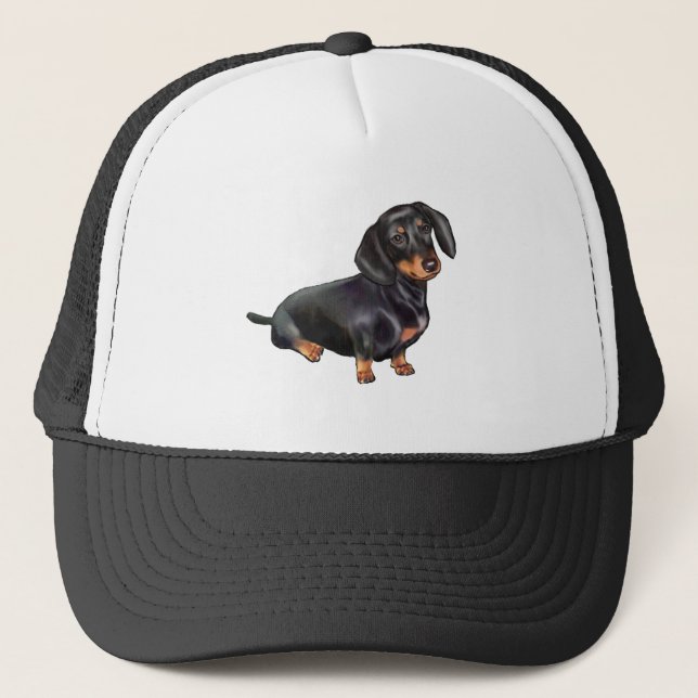 Gorra De Camionero Dachshund (A) - Negro y Tan (Anverso)