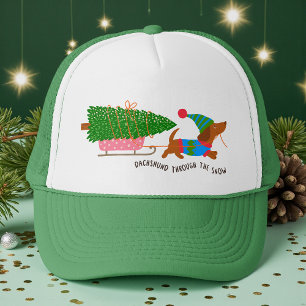 Gorra De Camionero Dachshund a través de la nieve perro de Navidad li