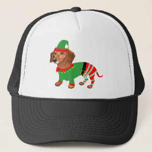 Gorra De Camionero Dachshund disfrazado de elfo- navidades dachshund 
