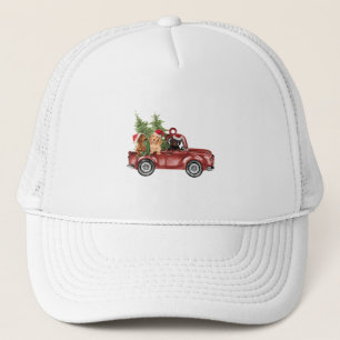 Gorra De Camionero Dachshund En Coche Ornamentos De Navidad