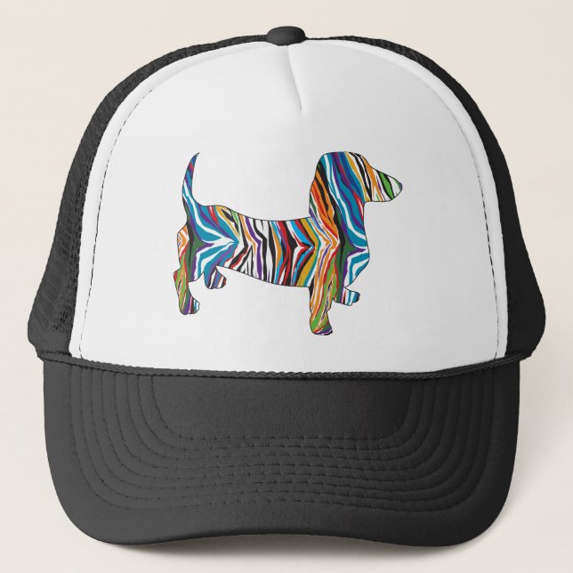 Gorra De Camionero Dachshund - Psicodélico Zbra Doxie (Anverso)