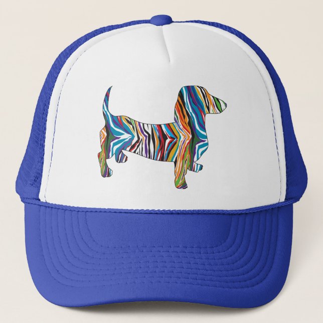 Gorra De Camionero Dachshund retro psicodélico (Anverso)