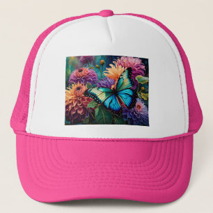 Gorra De Camionero Dahlias Y Mariposa Verde Irlandesa