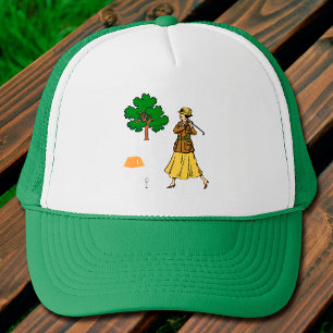 Gorra De Camionero Dama golfista preparándose para hacer el primer go